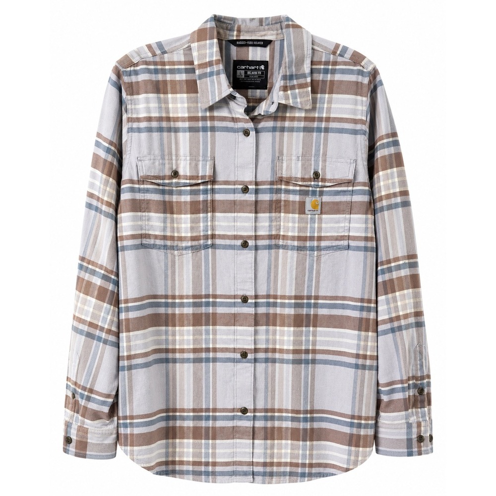 Carhartt Rugged Flex Relaxed Fit Plaid Flannel Shirt Brown Blue TW7135-W Large